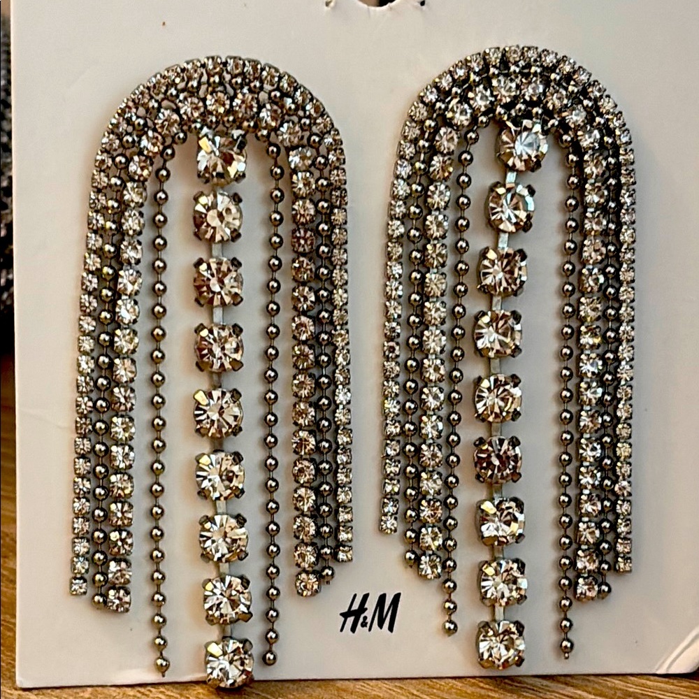 H&M Silver rhinestone Statement Earrings